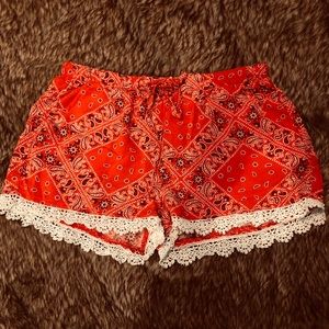 Red and White Paisley Summer Shorts